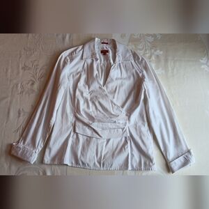 Talbots petites Haberdashery White Long Sleeve Cotton Top Size 12p